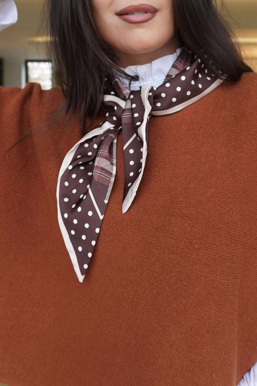 Plaid & Polka Border Triangle Silk Neckerchief Burgundy